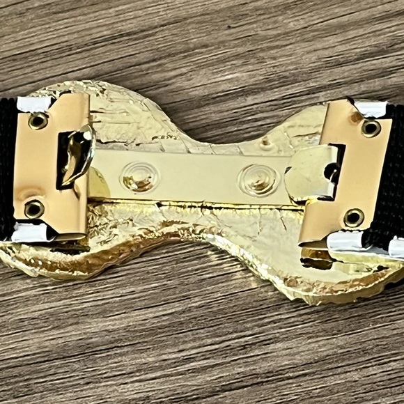 Vintage White Dragon Scale Metal Stretch Belt Gold Shell Buckle - Picture 6 of 9